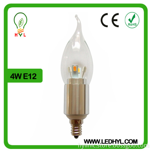 Factory price bent tip 4W warm white candle led bulb E12 in Shenzhen